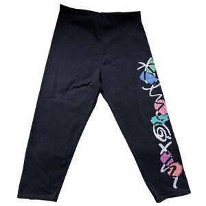 Vintage Jacques Moret Black Leggings With Colorful Abstract Design 55% Cotton Wo